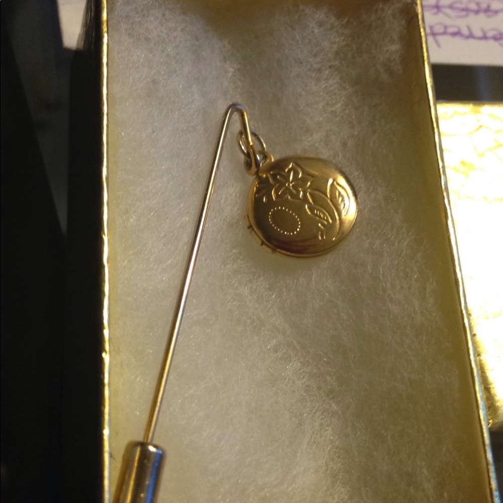 Stickpin with gold locket. Interesting & uncommon. Brooch room for engraving 🌸